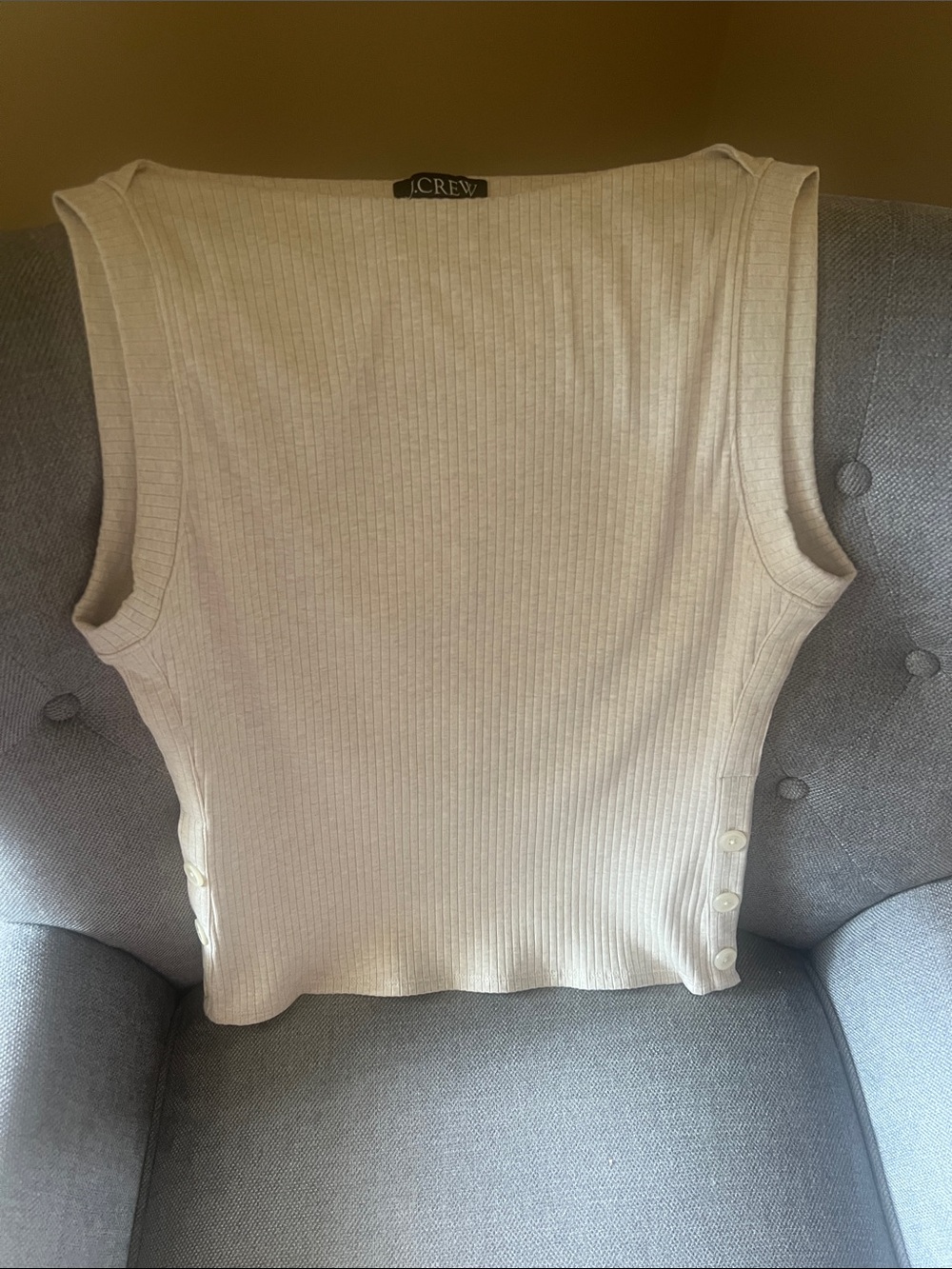 J. Crew Cream Ribbed Button-Side Tank
